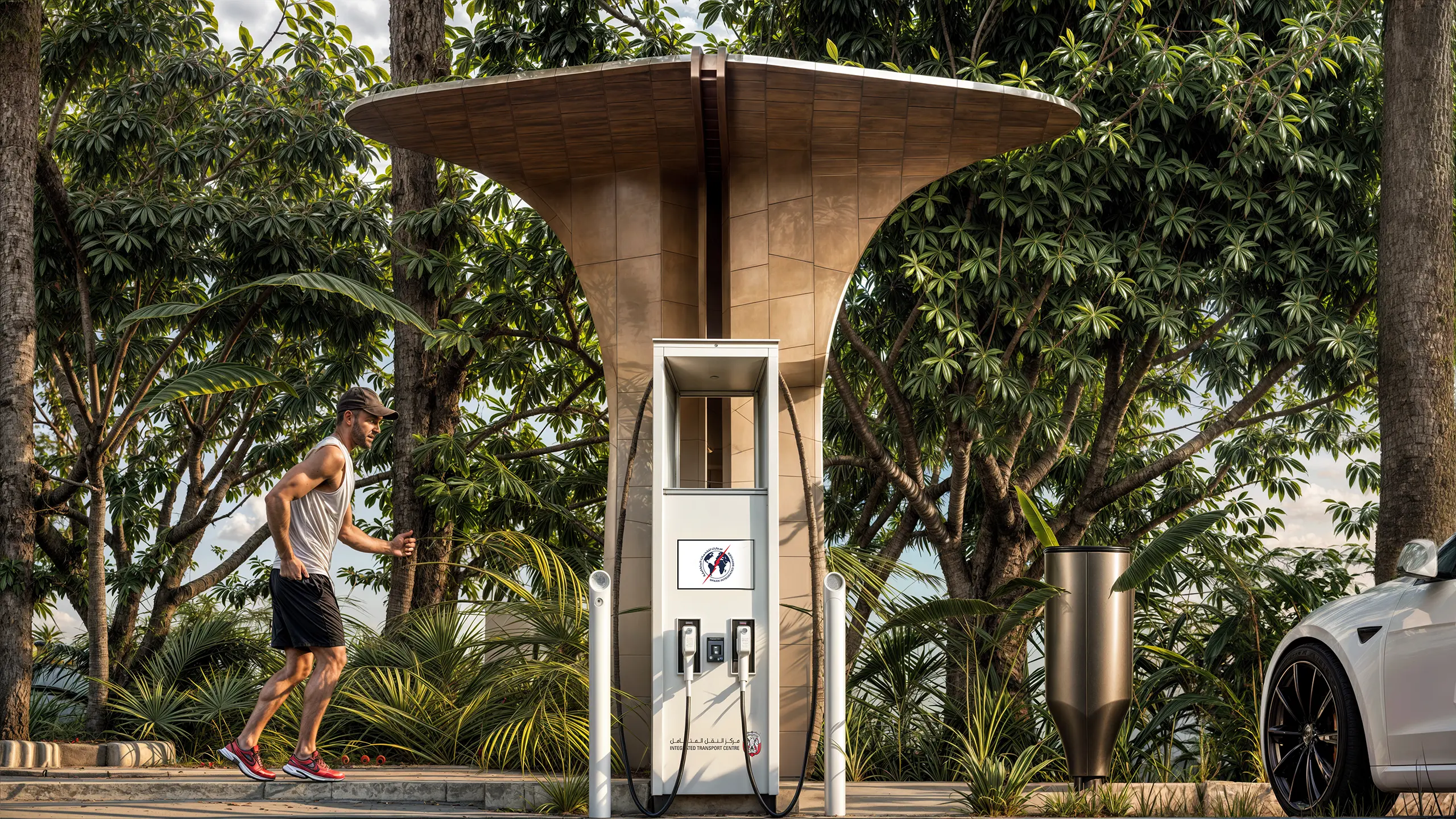 Electric Sustainable Charging station. Implementing UAE smart infrastructure vision.