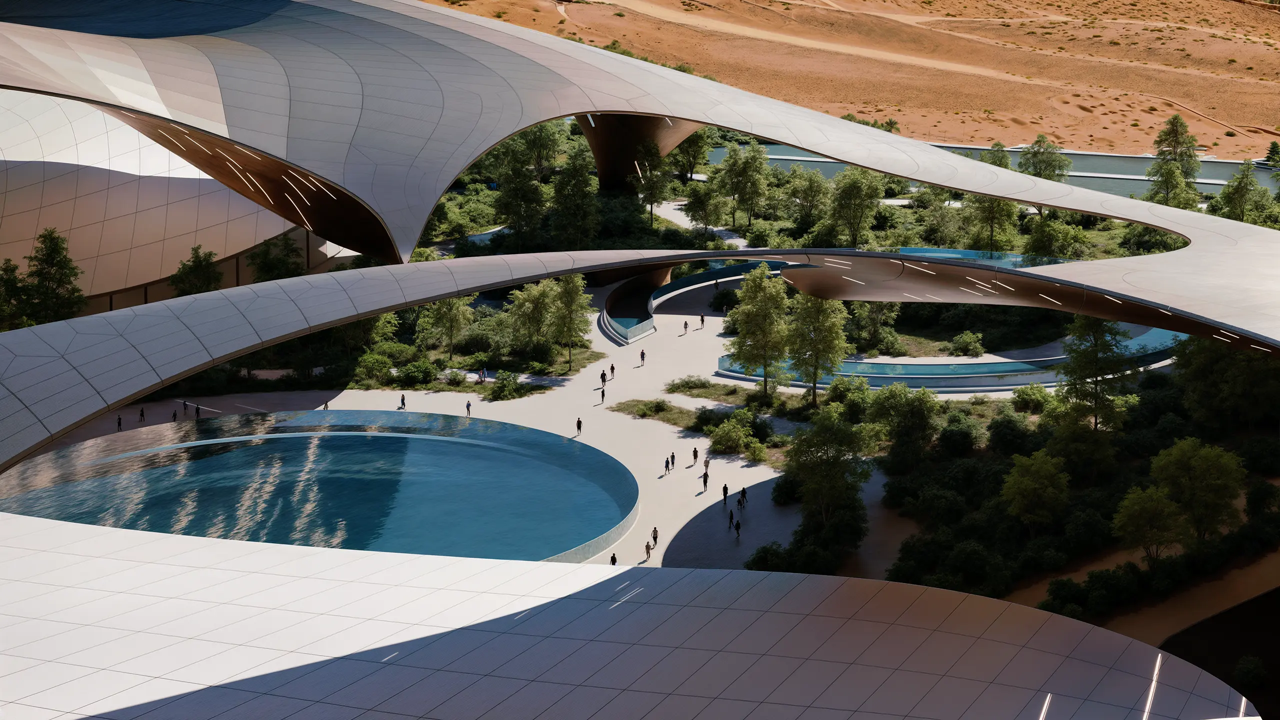 Neom KSA Aquatic Sports Center. Sustainable aquatic sports facility Neom. Innovative aquatic architecture KSA