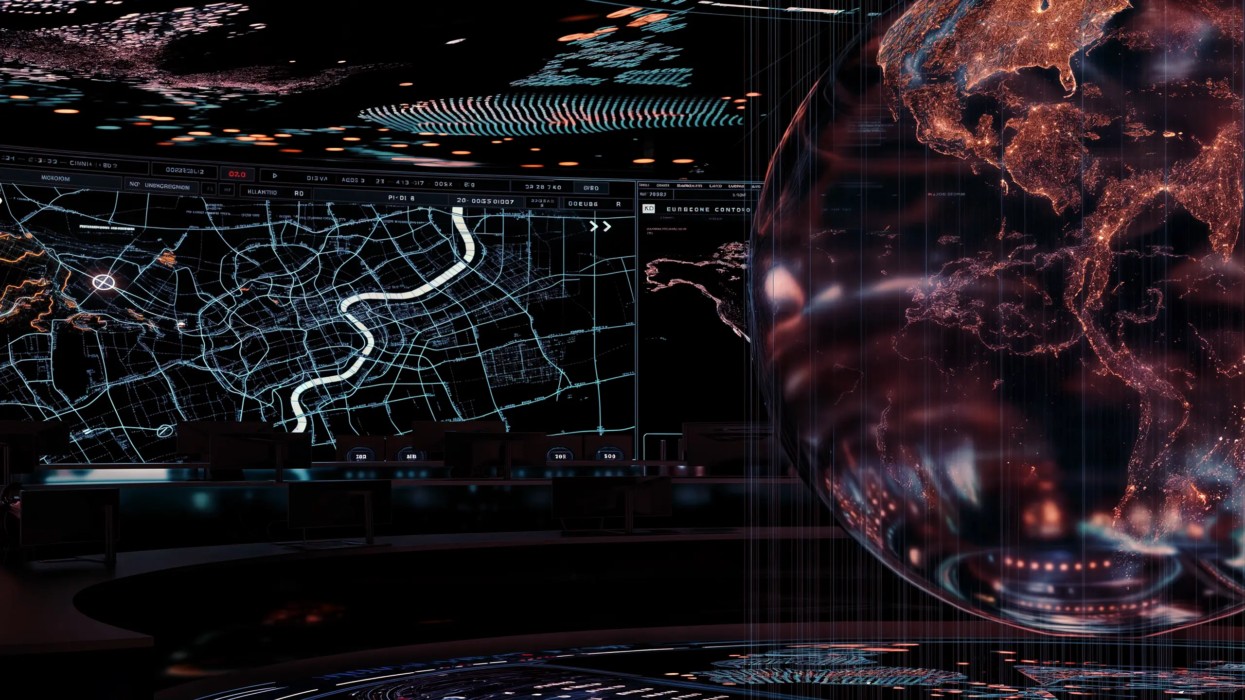 Next-gen operations center. High-tech smart control center using artificial intelligence operations hub